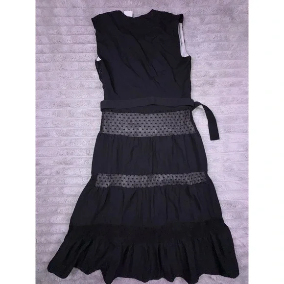 Sandro Paris Women's Small Black Swiss Dot Tiered Ruffle Dress Coquette Luxury - Picture 13 of 15